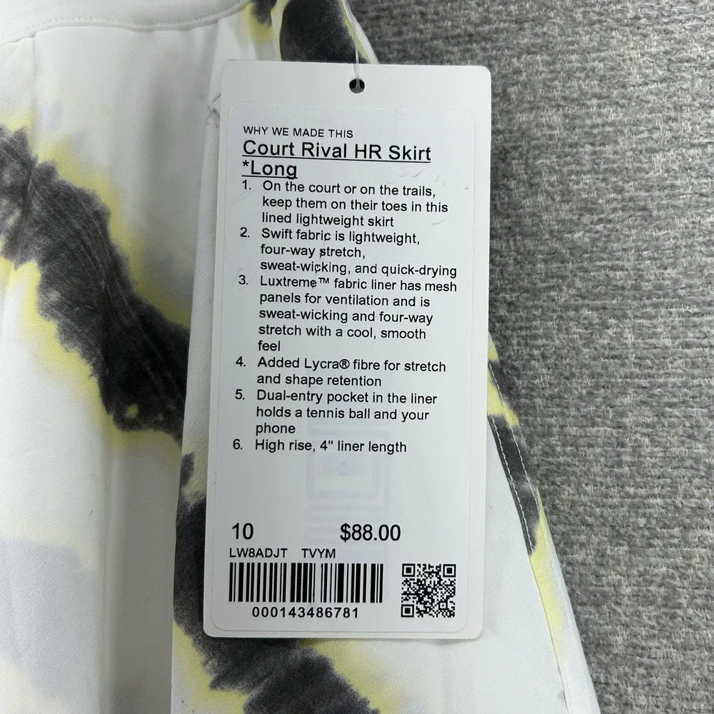 Lululemon Court Rival RH Skirt Skort Long Women Sz 10 Transverse Yellow NEW $88